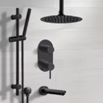 Remer TSR69 Matte Black Tub and Shower Set With Rain Ceiling Shower Head and Hand Shower